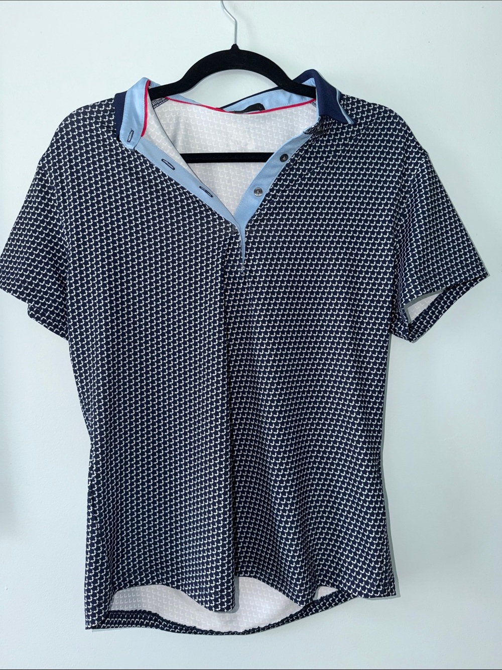 Greyson Navy Patterned Scarlett Short Sleeve Polo Top